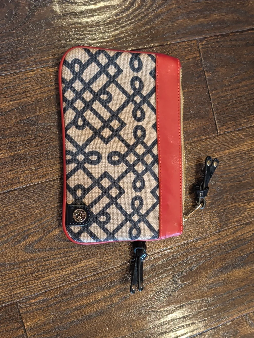 Spartina 449 Beige Canvas Wallet with Black Graphic Print and Red Trim